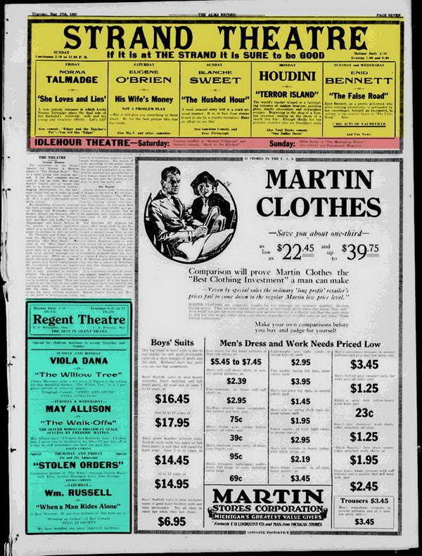 Idlehour - May 27 1920 Ads Showing All 3 Theaters